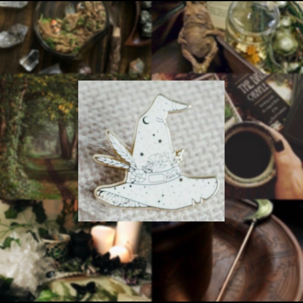 Floral Witch Hat Enamel Pin 🌿🤍